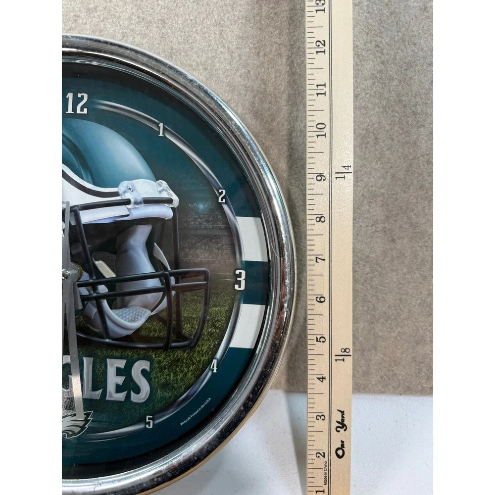 Philadelphia Eagles NFL Wall Clock WinCraft Chrome Rim Football Fan Cave Decor